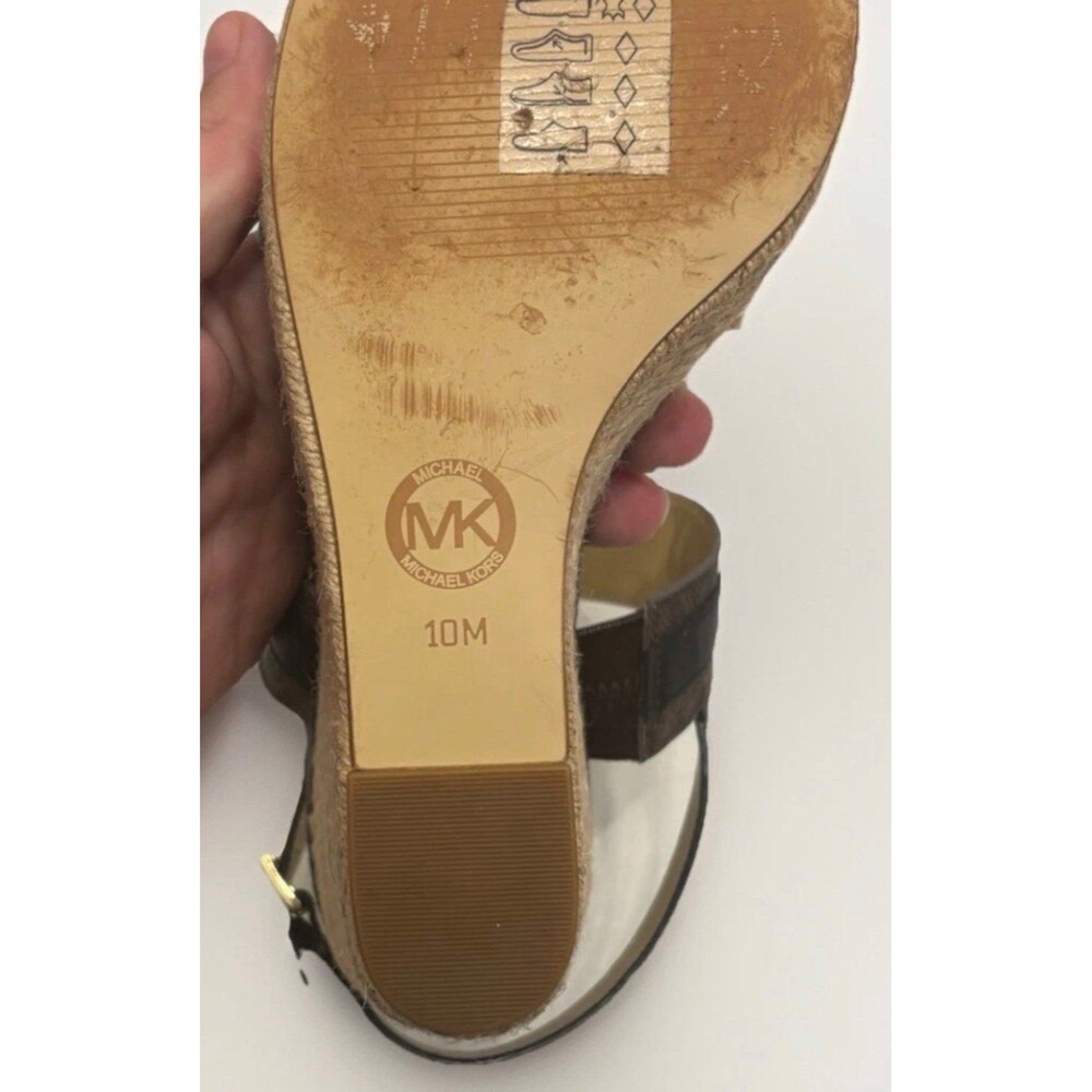 Michael Kors Wedge Sandals Womens Size 10M Brown MK Logo Espadrille Platform - Picture 5 of 5